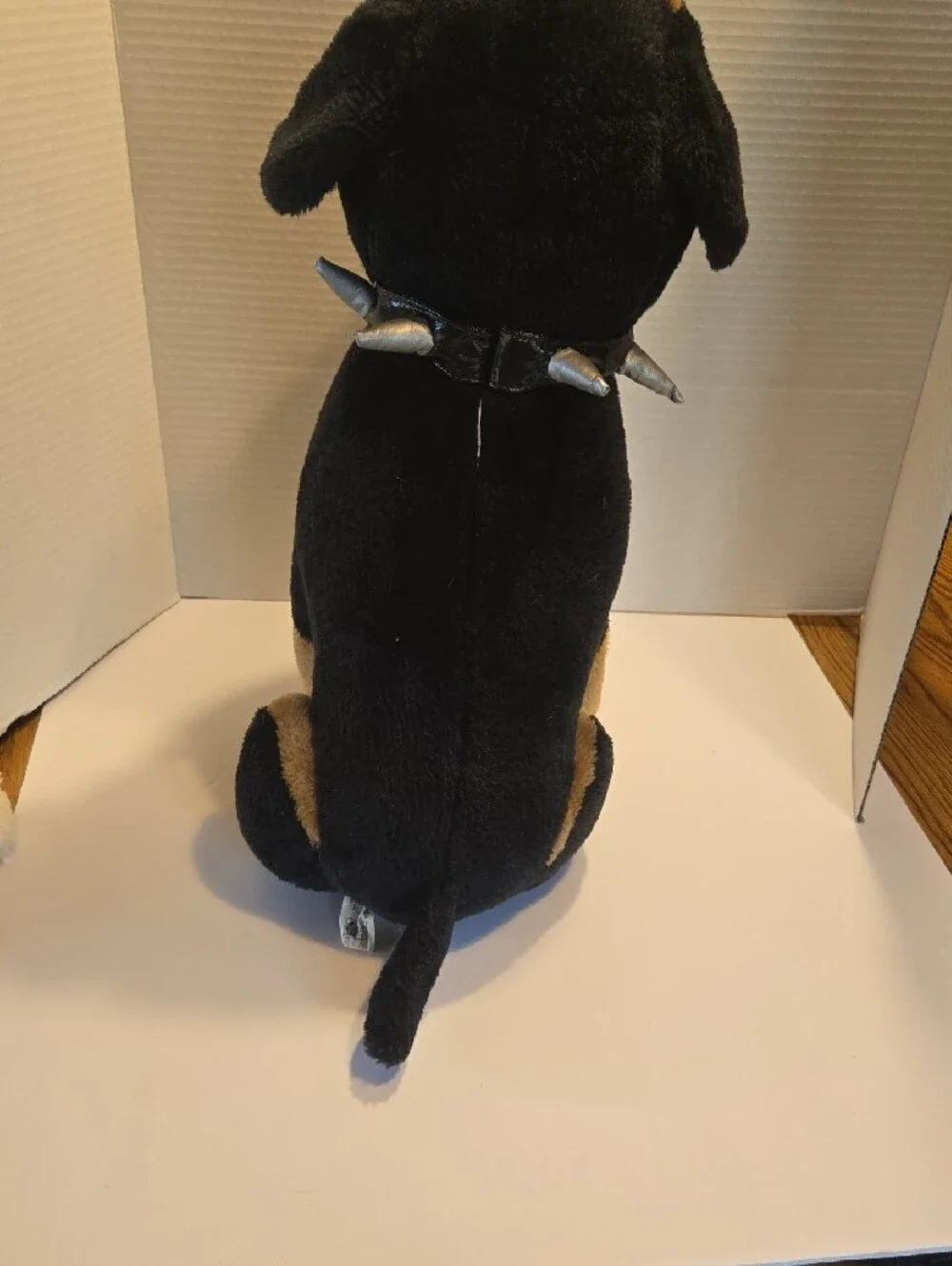 Plush Doberman Dog Toy in Black and Brown with Spike Collar